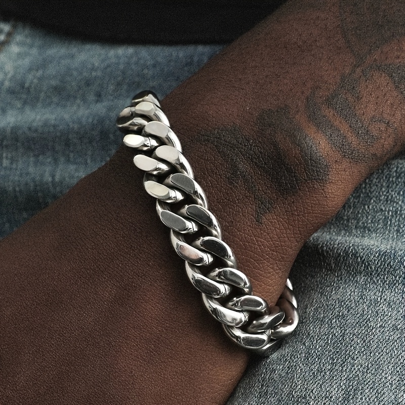 Men's 10mm Cuban Link Bracelet, Hip-Hop Style